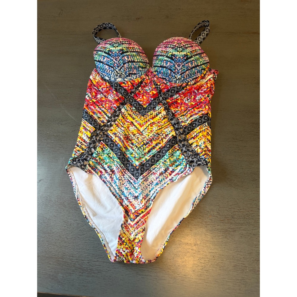 Swimsuits For All One Piece Swimsuit Multi Color Geometric Underwire Size 10